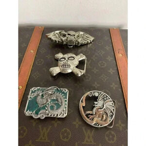 Four Different Mens Buckle Belt Dragon Poison Skull Crossbones Silver
